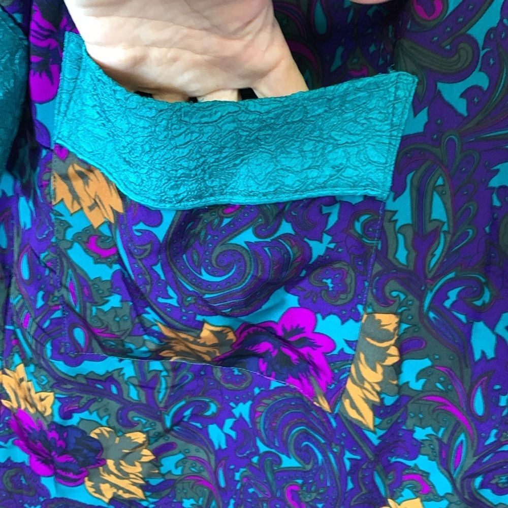 Vintage 80s Victoria’s Secret Turquoise Floral Paisley Satin Long Robe Size L - Picture 8 of 16